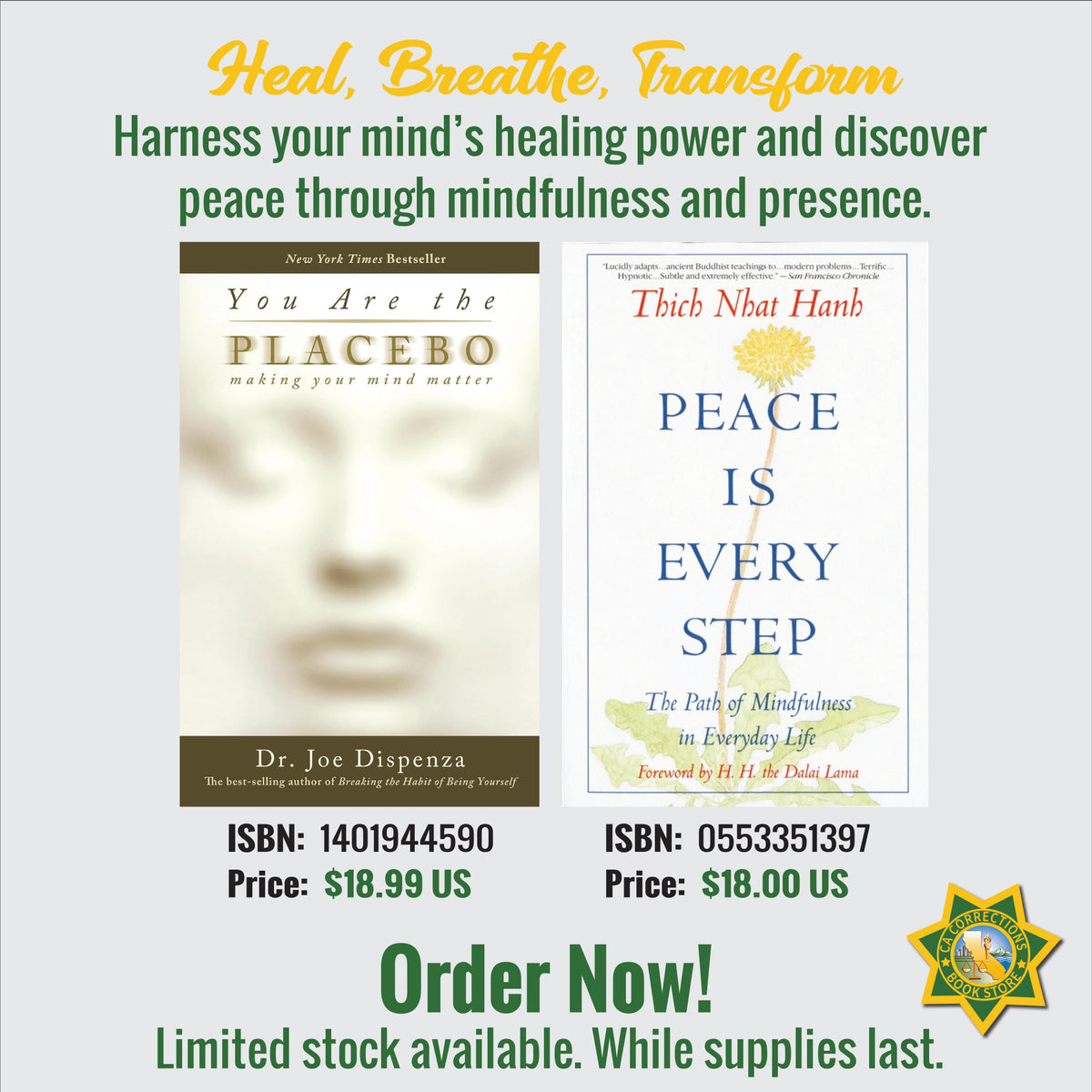 Heal, Breathe, Transform bundle with You Are the Placebo and Peace Is Every Step