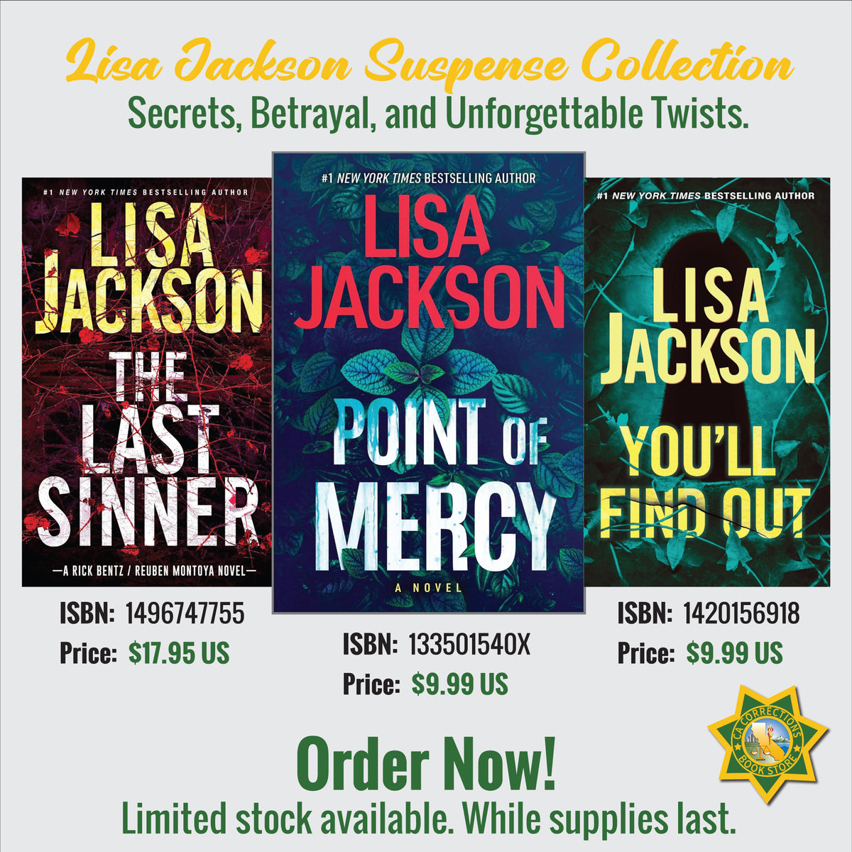 Lisa Jackson Suspense Collection featuring The Last Sinner, The Point of Mercy, and You'll Find Out