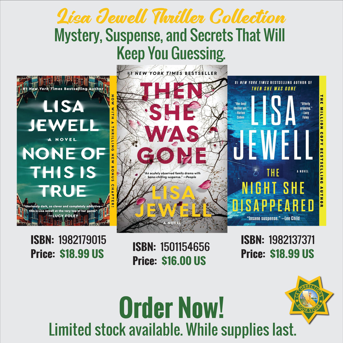 Lisa Jewell Thriller Collection with None of This Is True, Then She Was Gone, and The Night She Disappeared
