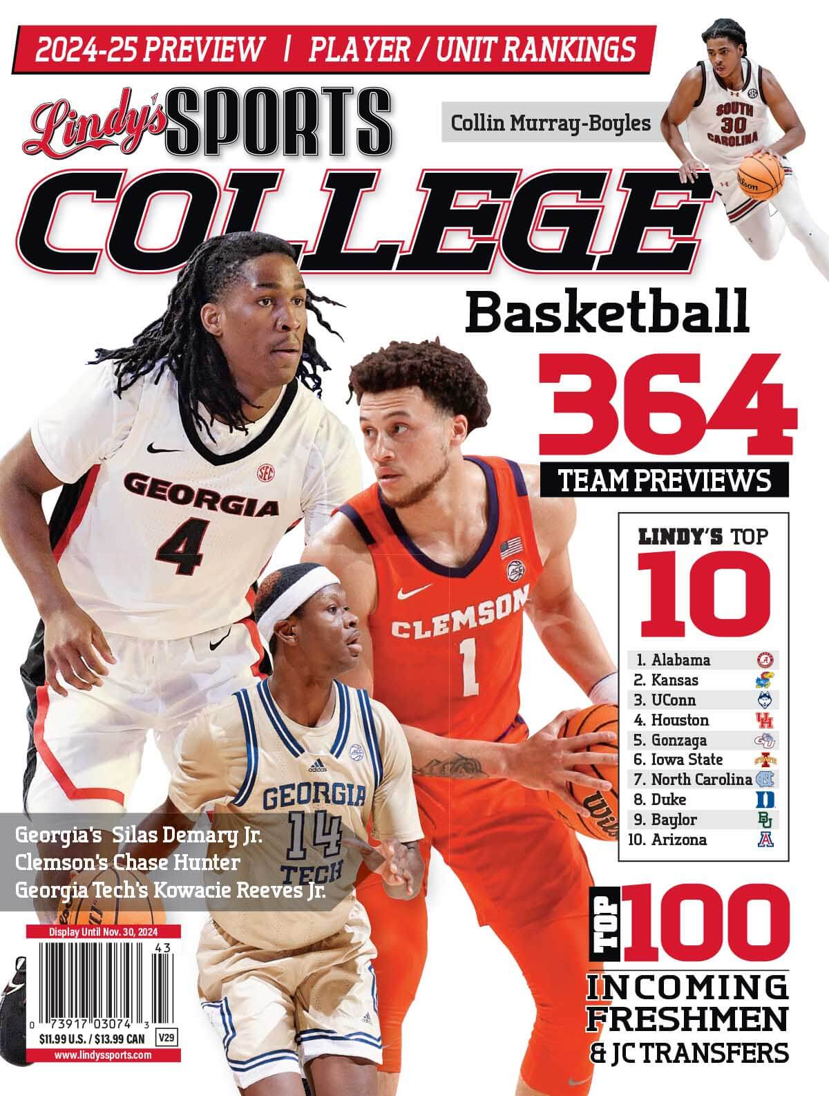 Lindy's Sports College 2024-25 Basketball Magazine Sports Magazines SureShot Books Publishing LLC GA /GT /CLE /SC