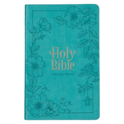 KJV Holy Bible, Standard Size Faux Leather Red Letter Edition - Thumb Index & Ribbon Marker, King James Version, Teal Floral Zipper Closure Bible Christian Art Publishers