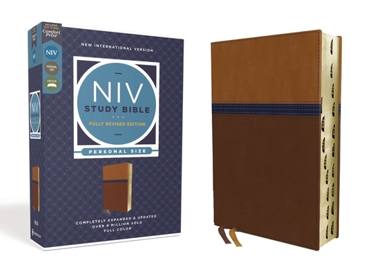 NIV Study Bible, Fully Revised Edition, Personal Size, Leathersoft, Brown/Blue, Red Letter, Thumb Indexed, Comfort Print Zondervan