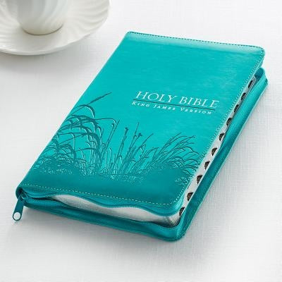 KJV Standard Size Thumb Index Edition: Zippered Turquoise Imitation Leather Christian Art Gifts Inc
