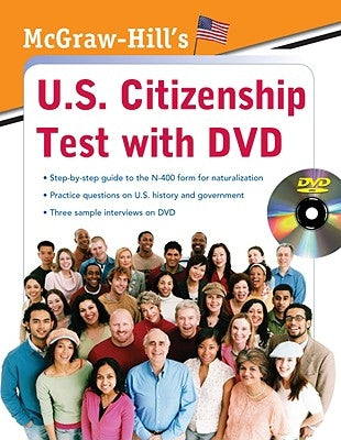 McGraw-Hill Education U.S. Citizenship Test paperback book with DVD, showing the front cover and DVD case beside it.