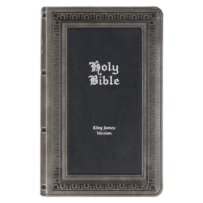 KJV Holy Bible, Giant Print Standard Size Faux Leather Red Letter Edition - Thumb Index & Ribbon Marker, King James Version, Gray/Black Bible Christian Art Gifts