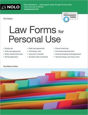 Law Forms for Personal Use by Nolo the Editors, The Editors of Nolo