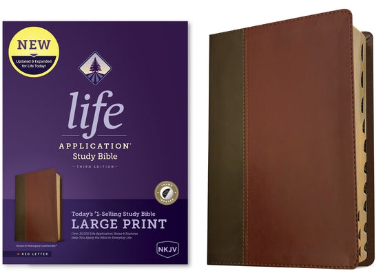 NKJV Life Application Study Bible, Third Edition, Large Print (Leatherlike, Brown/Mahogany, Indexed, Red Letter) Bible Tyndale House Publishers
