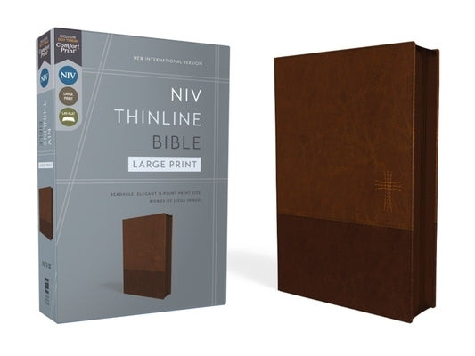 Niv, Thinline Bible, Large Print, Leathersoft, Brown, Zippered, Red Letter, Comfort Print Bible Zondervan