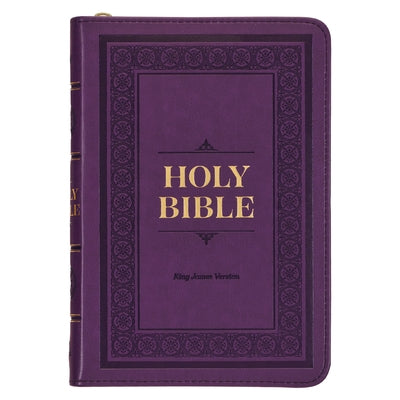 KJV Holy Bible, Compact Faux Leather Red Letter Edition - Ribbon Marker, King James Version, Purple, Zipper Closure Bible Christian Art Publishers