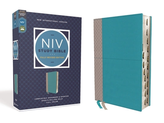 NIV Study Bible, Fully Revised Edition, Leathersoft, Teal/Gray, Red Letter, Thumb Indexed, Comfort Print Zondervan