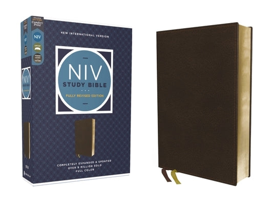 NIV Study Bible, Fully Revised Edition (Study Deeply. Believe Wholeheartedly.), Genuine Leather, Calfskin, Brown, Red Letter, Comfort Print Bible Zondervan