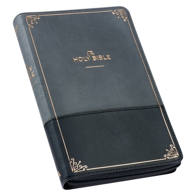 KJV Deluxe Gift Bible Two-Tone Black/Gray with Zipper Faux Leather Bible Christian Art Gifts Inc