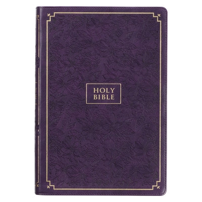 KJV Holy Bible, Giant Print Full-Size Faux Leather Red Letter Edition - Thumb Index & Ribbon Marker, King James Version, Purple Floral Christian Art Gifts
