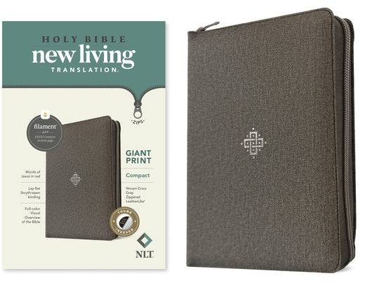 NLT Compact Giant Print Zipper Bible, Filament-Enabled Edition (Leatherlike, Woven Cross Gray, Indexed, Red Letter) Bible Tyndale House Publishers