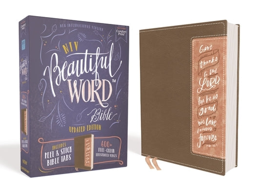 Niv, Beautiful Word Bible, Updated Edition, Peel/Stick Bible Tabs, Leathersoft, Brown/Pink, Red Letter, Comfort Print: 600+ Full-Color Illustrated Ver Zondervan