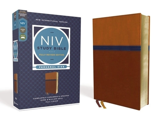 NIV Study Bible, Fully Revised Edition, Personal Size, Leathersoft, Brown/Blue, Red Letter, Comfort Print Bible Zondervan
