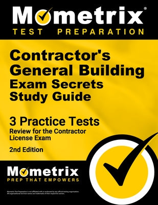 Paperback study guide for contractor's general building exam by Mometrix Media LLC with practice tests and review content.