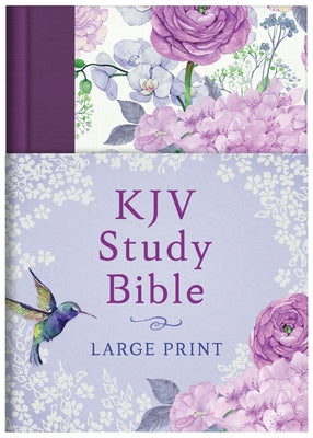 Large print KJV Study Bible by Barbour Publishing with hummingbird and lilac cover design, detailed close-up of the ornate cover art.