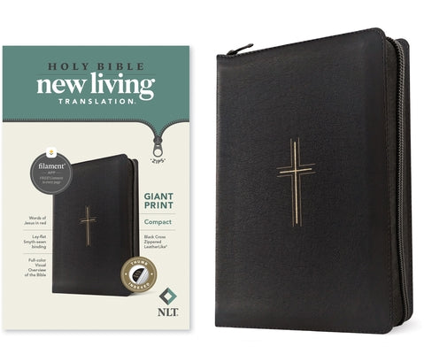 NLT Compact Giant Print Zipper Bible, Filament Enabled (Leatherlike, Black Cross, Indexed, Red Letter) Bible Tyndale House Publishers