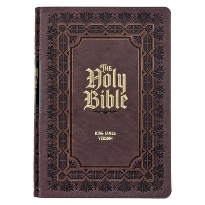 KJV Study Bible, Large Print King James Version Holy Bible, Thumb Tabs, Ribbons, Faux Leather Dark Brown Debossed Bible Christian Art Publishers