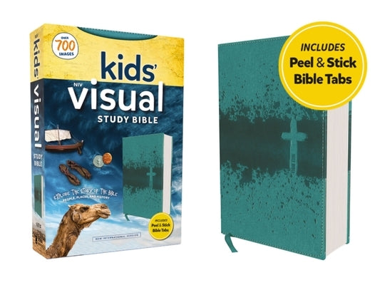 Niv, Kids' Visual Study Bible, Leathersoft, Teal, Full Color Interior, Peel/Stick Bible Tabs: Explore the Story of the Bible---People, Places, and His Bible Zonderkidz