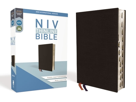 NIV, Thinline Bible, Bonded Leather, Black, Indexed, Red Letter Edition Zondervan