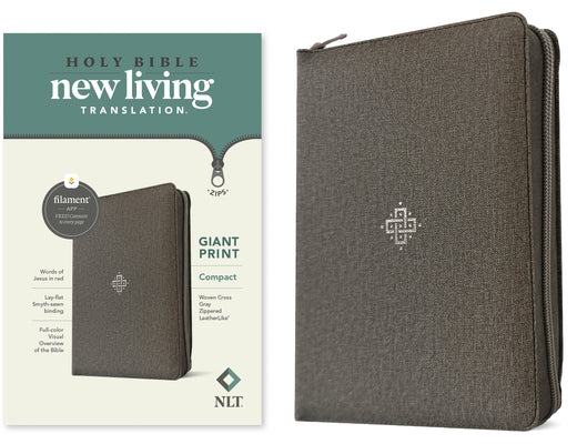 NLT Compact Giant Print Zipper Bible, Filament-Enabled Edition (Leatherlike, Woven Cross Gray, Red Letter) Bible Tyndale House Publishers