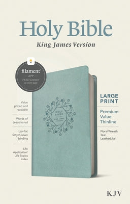 KJV Large Print Premium Value Thinline Bible, Filament-Enabled Edition (Leatherlike, Floral Wreath Teal, Red Letter) Bible Tyndale House Publishers