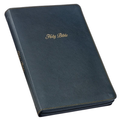 KJV Holy Bible, Thinline Large Print Faux Leather Red Letter Edition - Thumb Index & Ribbon Marker, King James Version, Black, Zipper Closure Bible Christian Art Gifts