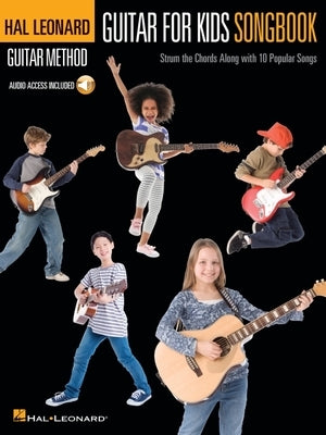 Paperback Hal Leonard Guitar Method Book for Kids with online audio and CD, featuring beginner guitar lessons and song practice.