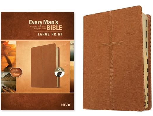 Every Man's Bible Niv, Large Print (Leatherlike, Cross Saddle Tan, Indexed) Bible Tyndale House Publishers