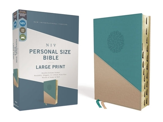 Niv, Personal Size Bible, Large Print, Leathersoft, Teal/Gold, Red Letter, Thumb Indexed, Comfort Print Zondervan