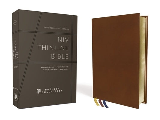 Niv, Thinline Bible, Premium Goatskin Leather, Brown, Premier Collection, Black Letter, Art Gilded Edges, Comfort Print Bible Zondervan