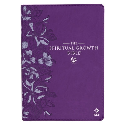 The Spiritual Growth Bible, Study Bible, NLT - New Living Translation Holy Bible, Faux Leather, Purple Debossed Floral Bible Christian Art Gifts