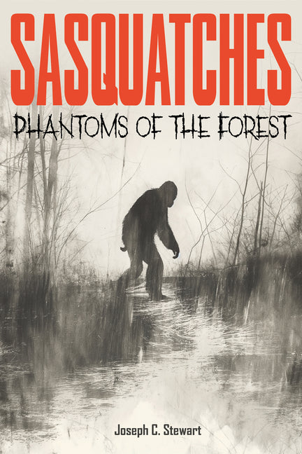 Paperback book titled "Sasquatches: Phantoms of the Forest" by Schiffer Publishing, showing the cover with forest imagery.