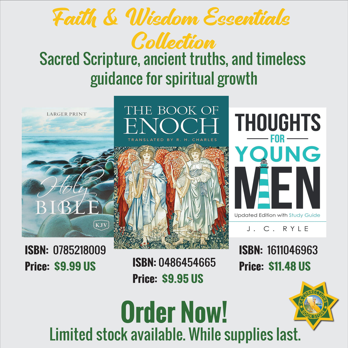 Faith and Wisdom Essentials featuring the KJV Holy Bible, The Book of Enoch, and Thoughts for Young Men