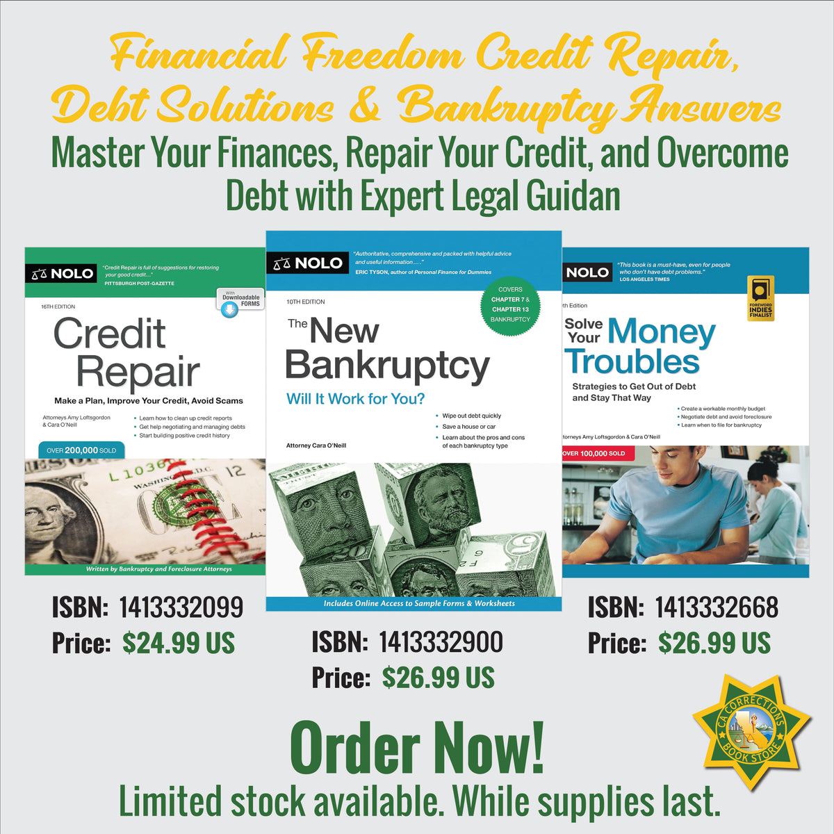 Financial Freedom bundle featuring Credit Repair, The New Bankruptcy, and Solve Your Money Troubles