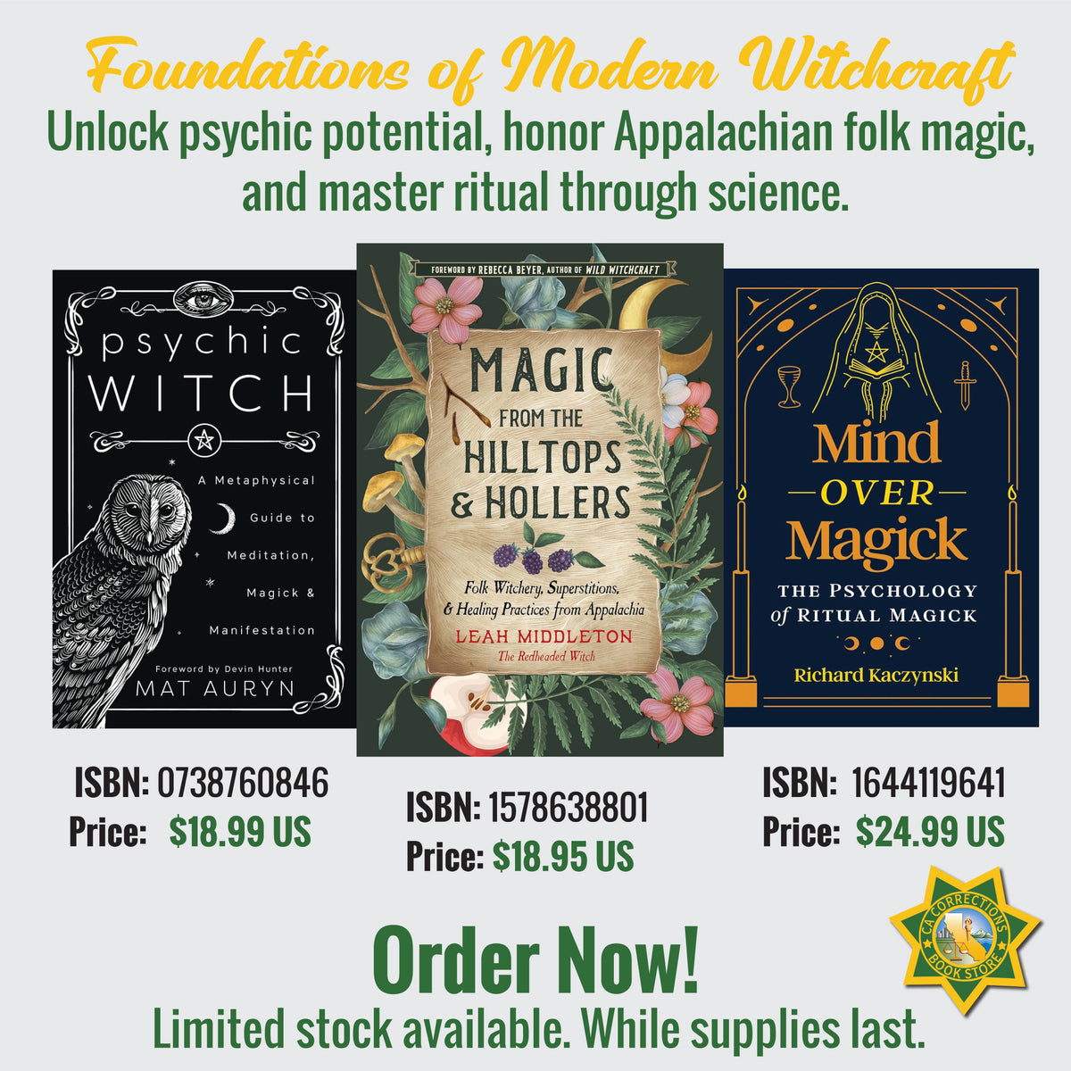Foundations of Modern Witchcraft bundle featuring Psychic Witch, Magic from the Hilltops and Hollers, and Mind over Magick