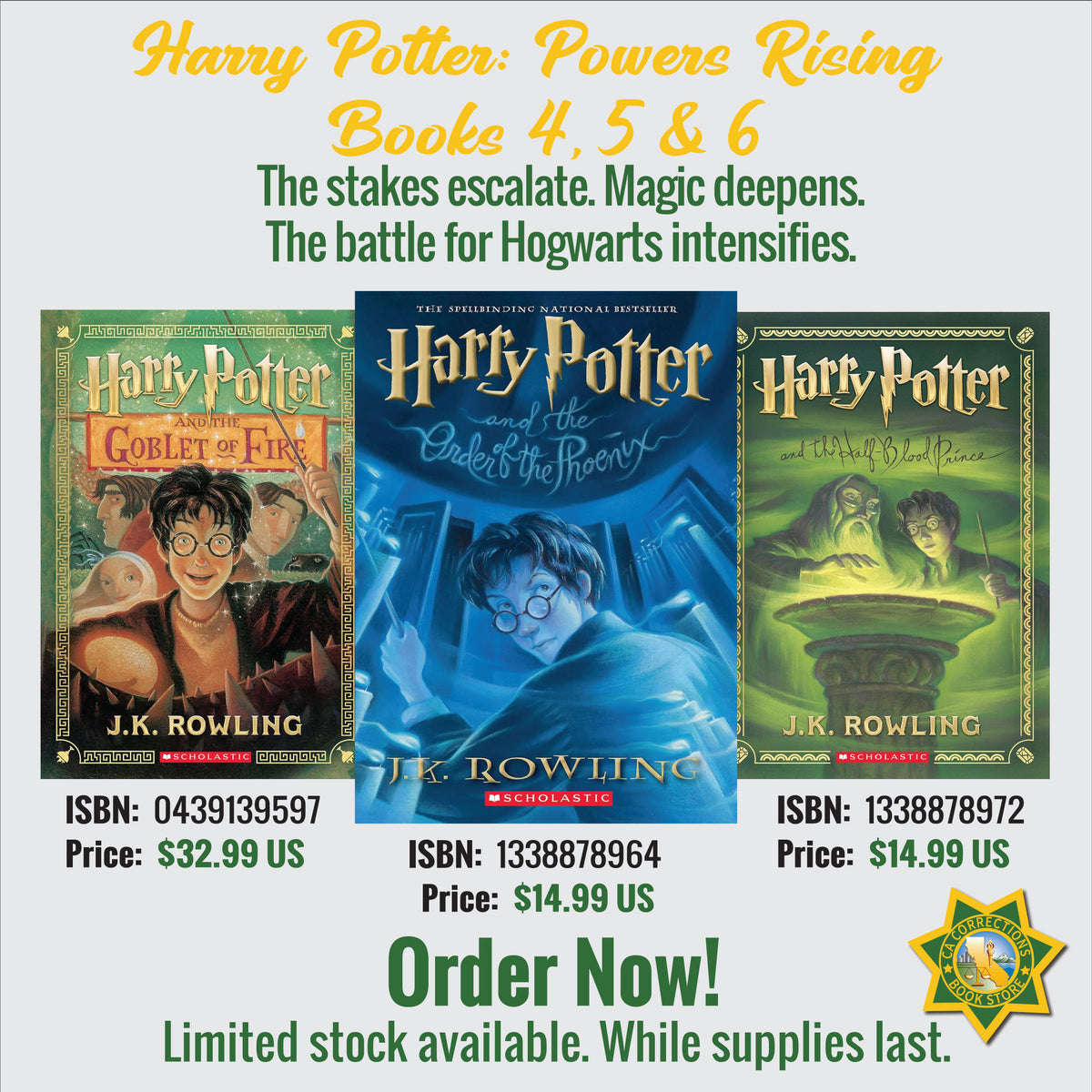 Harry Potter Powers Rising bundle featuring books 4, 5, and 6 by J. K. Rowling
