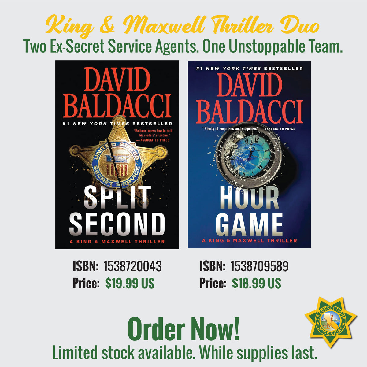 King and Maxwell Thriller Duo featuring Split Second and Hour Game by David Baldacci