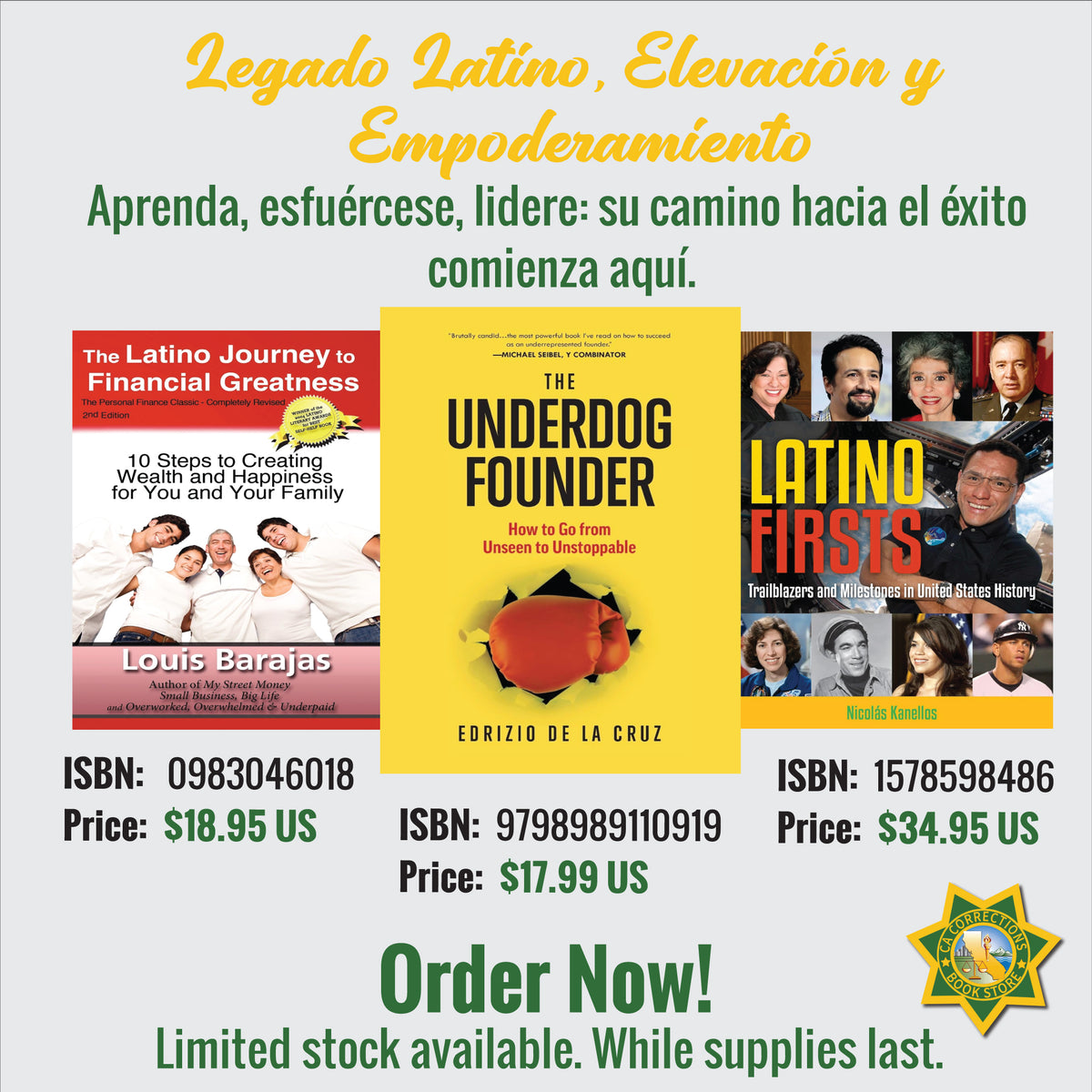 Legado Latino collection with The Latino Journey to Financial Greatness, The Underdog Founder, and Latino Firsts