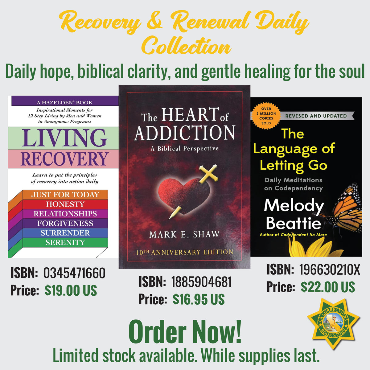 Recovery and Renewal Daily Collection featuring Living Recovery, The Heart of Addiction, and The Language of Letting Go