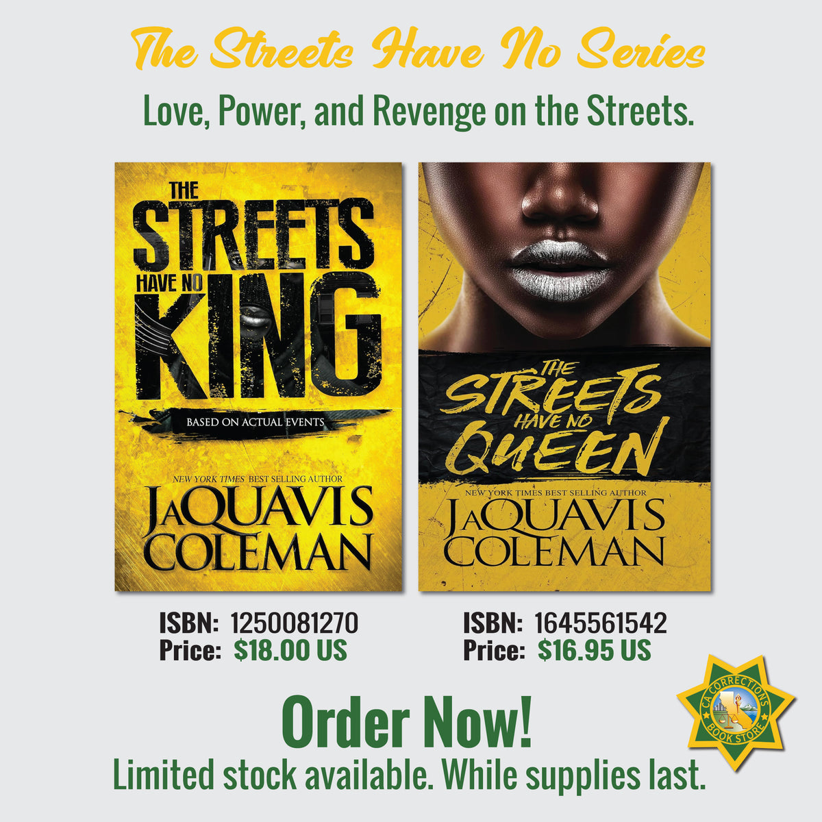 Book bundle featuring "The Streets Have No King & Queen" by JaQuavis Coleman, with two urban fiction novels stacked together.