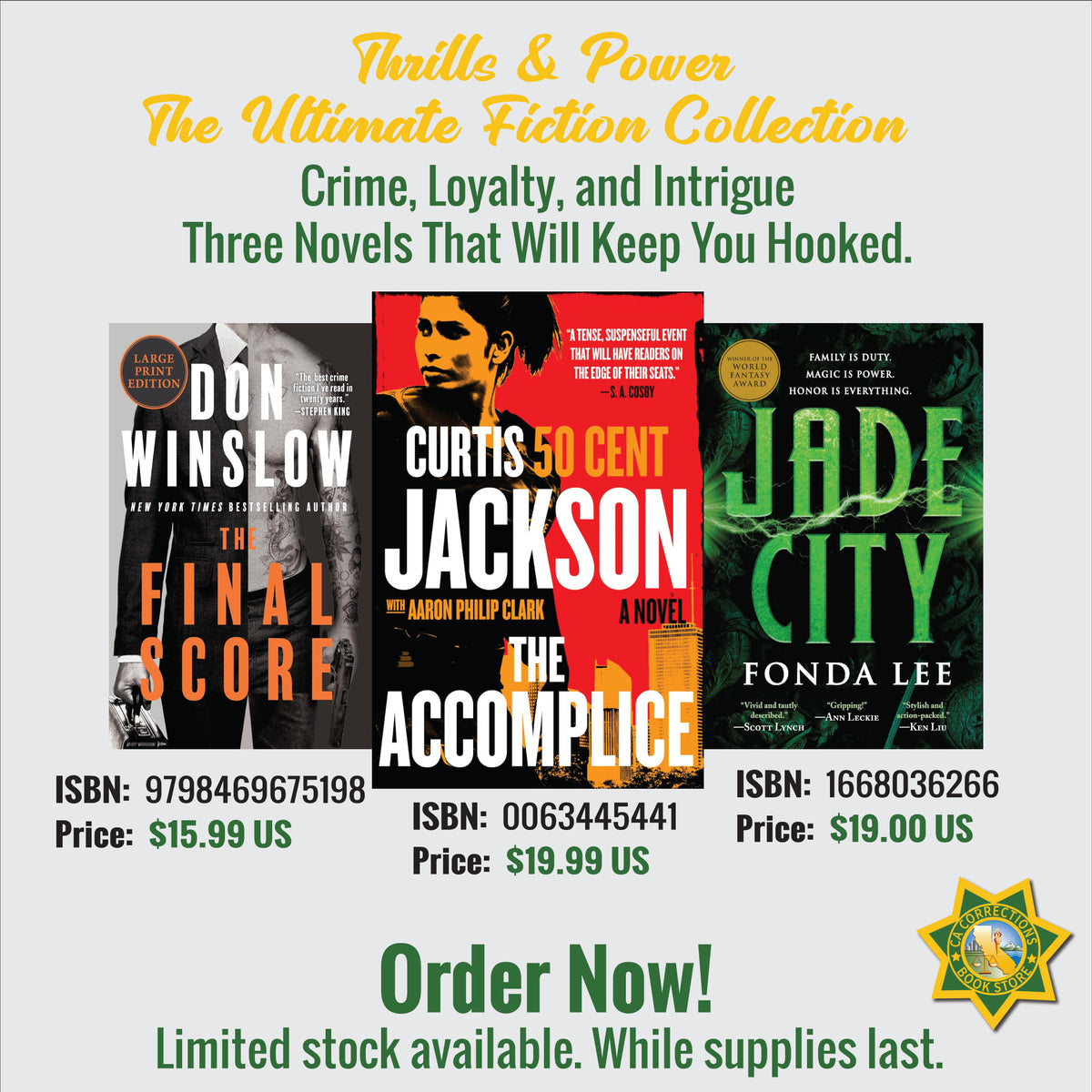 Thrills and Power bundle featuring The Final Score, The Accomplice, and Jade City