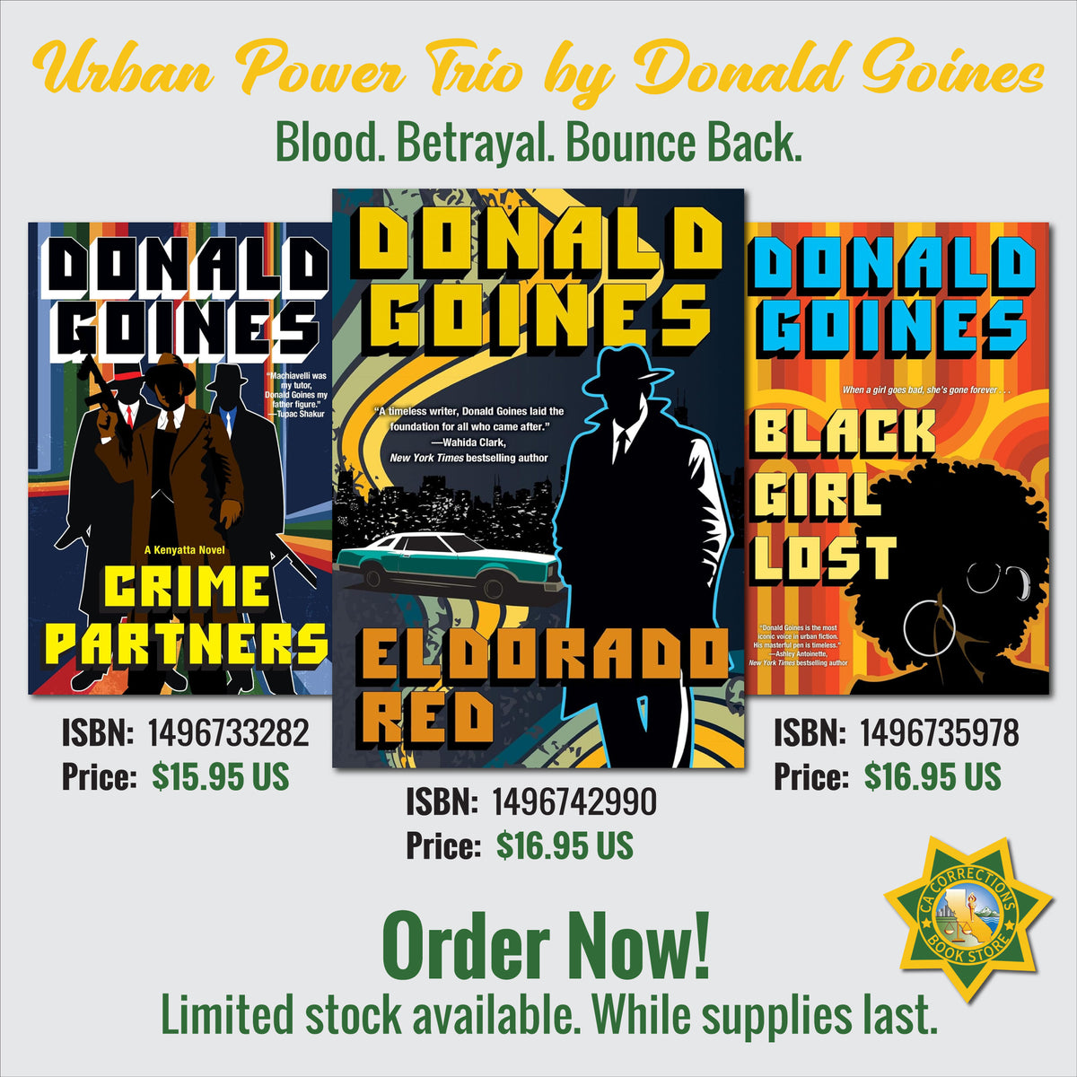 Urban Power Trio book bundle by Donald Goines featuring three novels in a compact, colorful paperback set.