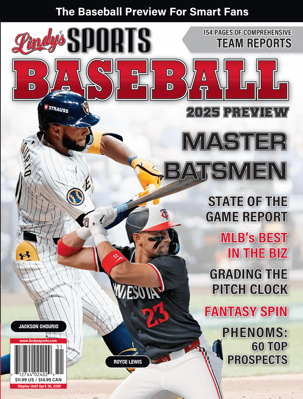 2025 Lindy's Baseball Preview Magazine / Covers Vary Sports Publications LINDY'S SPORTS Milwaukee / Minnesota
