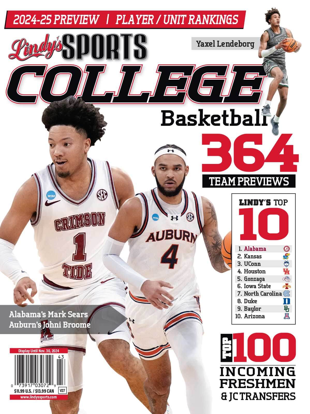 Lindy's Sports College 2024-25 Basketball Magazine Sports Magazines - CA Corrections Bookstore Alabama /Auburn /UAB