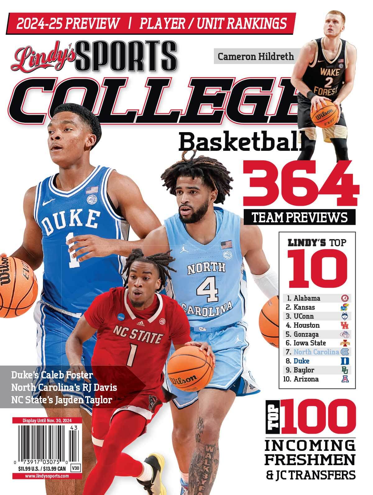 Lindy's Sports College 2024-25 Basketball Magazine Sports Magazines - CA Corrections Bookstore NC /DUKE /NCS /WF
