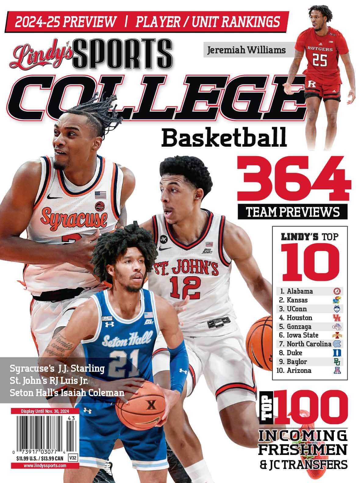 Lindy's Sports College 2024-25 Basketball Magazine Sports Magazines - CA Corrections Bookstore St. Johns /Syracuse