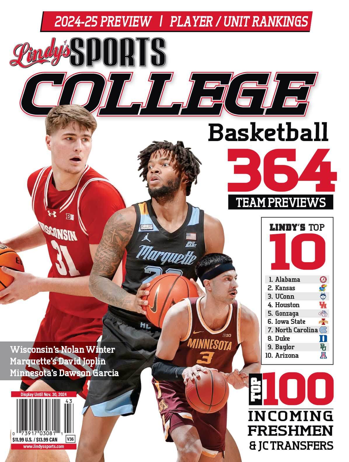 Lindy's Sports College 2024-25 Basketball Magazine Sports Magazines - CA Corrections Bookstore Marquette /Wisconsin